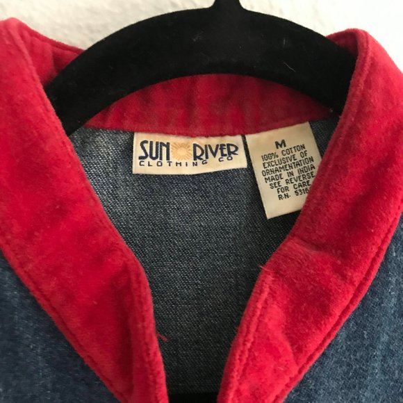 VTG 90’s Holiday Christmas Poinsettia Jean Vest - Picture 2 of 8
